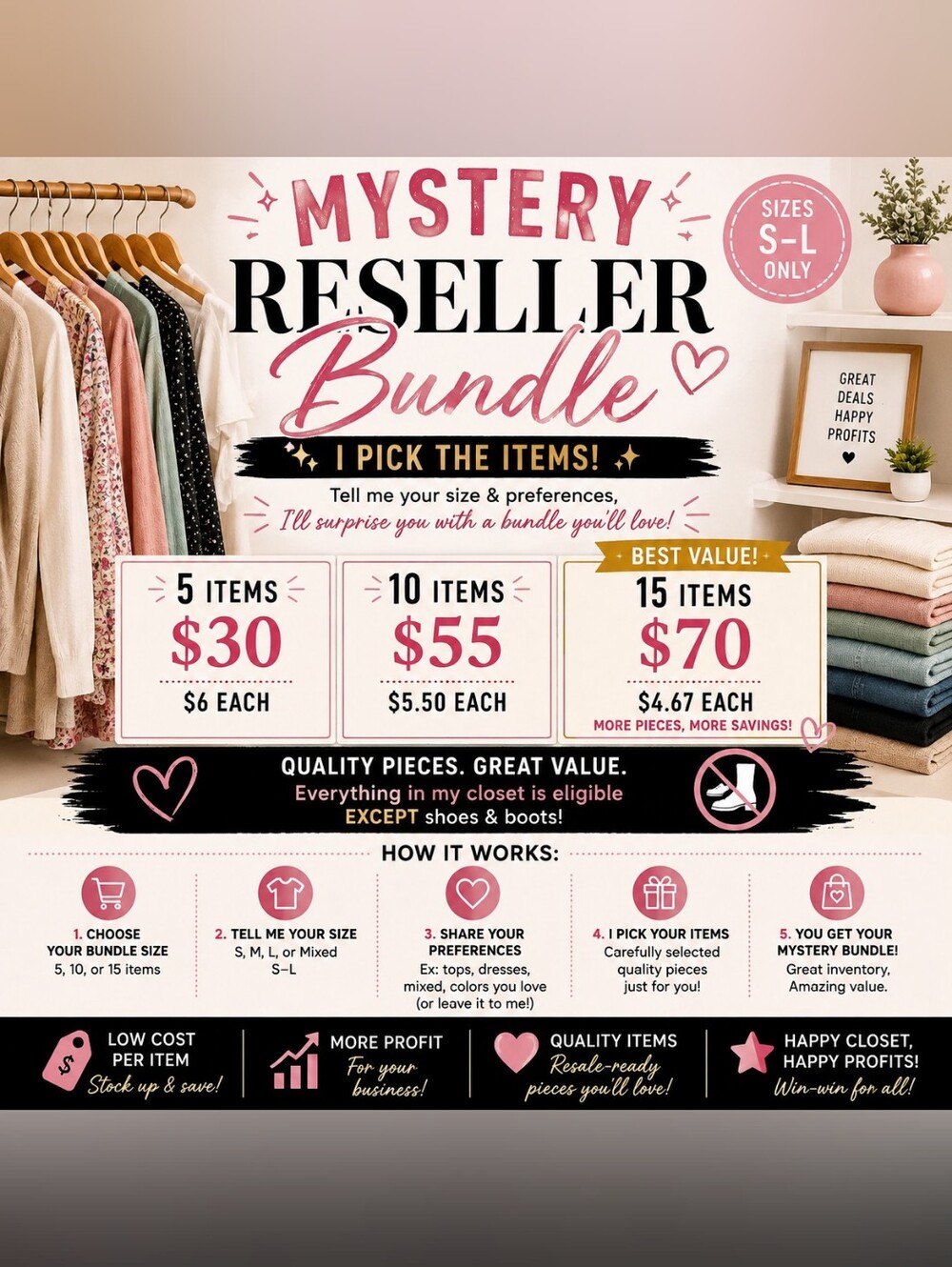 Mystery Reseller Bundle S M L | 5 10 15 Piece Clothing Lot - Picture 2 of 2